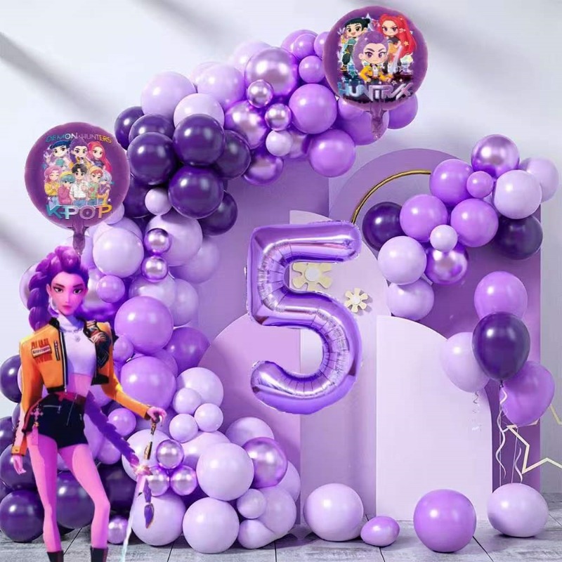 Cosplay Fire Prop - K-Pop Geburtstagsparty-Dekorationen, Lila-Rosa Ballon-Girlanden-Set mit Folienballons